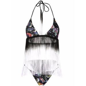 Missoni Dégradé Fringed Halter Neck Triangle Bikini in Black Monstera